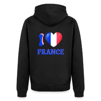 Ich liebe Frankreich Blau Weiß Rot Flagge Herz - Unisex Premium Bio Zip Hoodie - Schwarz - Hinten - Nico (187cm)