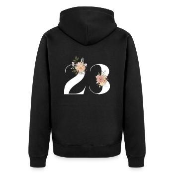 23e anniversaire fleuris (Cadeau de 23 ans) - Veste à capuche bio Premium Unisexe - noir - Dos - Nico (187cm)