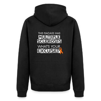 This Badass Has Multiple Sclerosis - Unisex Premium Organic Zip Hoodie - black - Back - Nico (187cm)