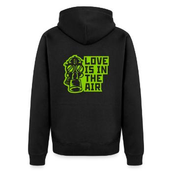 Gasmaske love in air - Unisex Premium Bio Zip Hoodie - Schwarz - Hinten - Nico (187cm)