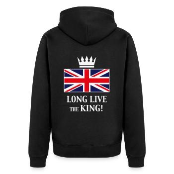 Vive le Roi ! (Angleterre / Grande-Bretagne / 3C) - Veste à capuche bio Premium Unisexe - noir - Dos - Nico (187cm)