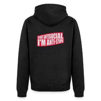not antisocial anti stupid - Unisex Premium Bio Zip Hoodie - Schwarz - Hinten - Nico (187cm)