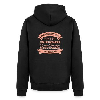 Der Schlaf ist von uns gegangen. Wir tragen Lieder - Unisex Premium Bio Zip Hoodie - Schwarz - Hinten - Nico (187cm)