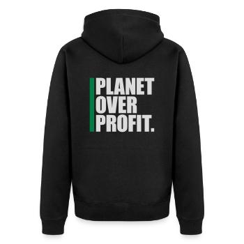 planet over profit Zitat - Unisex Premium Bio Zip Hoodie - Schwarz - Hinten - Nico (187cm)