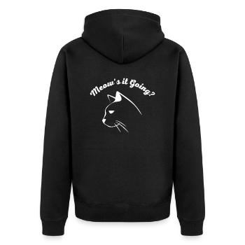 Meow s it Going Lusitger Cats Saying Cute Cat - Unisex Premium Organic Zip Hoodie - black - Back - Nico (187cm)