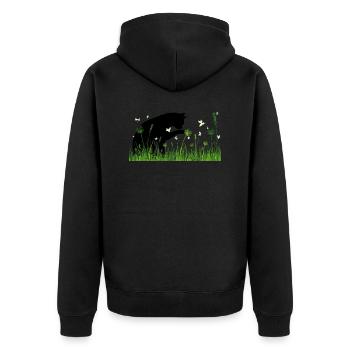 Frühlingsdesign - Katze in Blumenwiese - Unisex Premium Bio Zip Hoodie - Schwarz - Hinten - Nico (187cm)