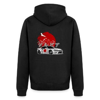 S15 Silvia Sonne Drift Königin JDM Hieroglyphen - Unisex Premium Bio Zip Hoodie - Schwarz - Hinten - Nico (187cm)