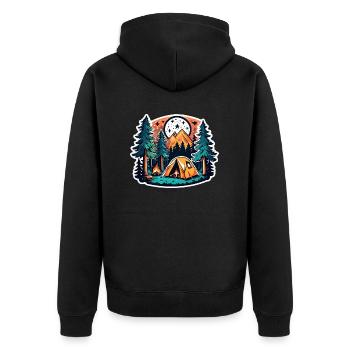 Camping, Zelt und Lagerfeuer - Unisex Premium Bio Zip Hoodie - Schwarz - Hinten - Nico (187cm)