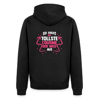 Cousinen Cousine - Unisex Premium Bio Zip Hoodie - Schwarz - Hinten - Nico (187cm)