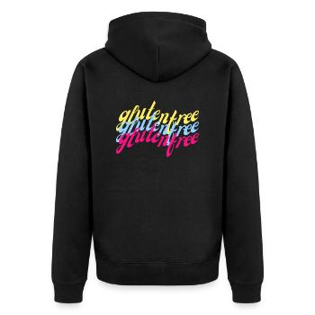 Gluten free geschwungen bunt - Unisex Premium Bio Zip Hoodie - Schwarz - Hinten - Nico (187cm)