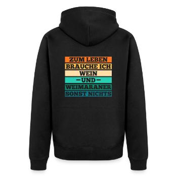 Hund Wein Weimaraner - Unisex Premium Bio Zip Hoodie - Schwarz - Hinten - Nico (187cm)