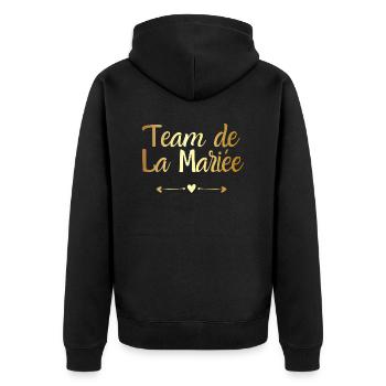 Team de la mariée doré - cadeau la mariée - Veste à capuche bio Premium Unisexe - noir - Dos - Nico (187cm)