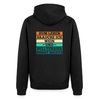 Hund Wein Bullterrier - Unisex Premium Bio Zip Hoodie - Schwarz - Hinten - Nico (187cm)