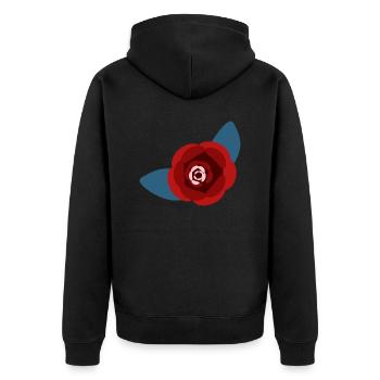 Rote Kamelienblüte - Unisex Premium Bio Zip Hoodie - Schwarz - Hinten - Nico (187cm)