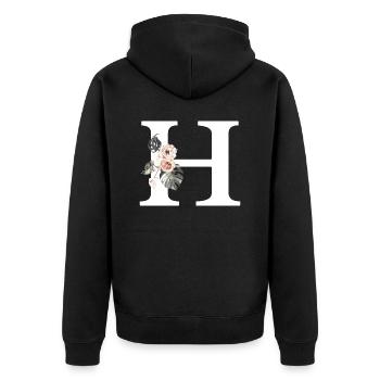 Tropischer Blumenbuchstabe H - Unisex Premium Bio Zip Hoodie - Schwarz - Hinten - Nico (187cm)