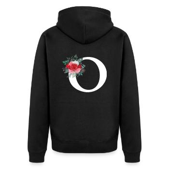 Roter Blumenbuchstabe O - Unisex Premium Bio Zip Hoodie - Schwarz - Hinten - Nico (187cm)