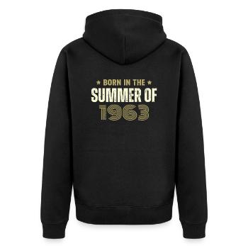 Jahrgang 1963 Jahrgang 1963 Geburtstagsgeschenk - Unisex Premium Bio Zip Hoodie - Schwarz - Hinten - Nico (187cm)