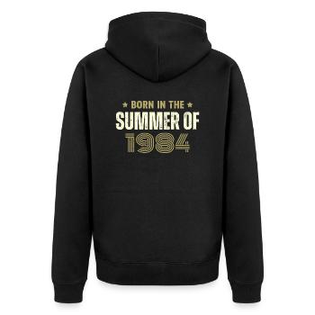 Jahrgang 1984 Jahrgang 1984 Geburtstagsgeschenk - Unisex Premium Bio Zip Hoodie - Schwarz - Hinten - Nico (187cm)