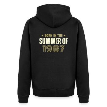 Jahrgang 1987 Jahrgang 1987 Geburtstagsgeschenk - Unisex Premium Bio Zip Hoodie - Schwarz - Hinten - Nico (187cm)