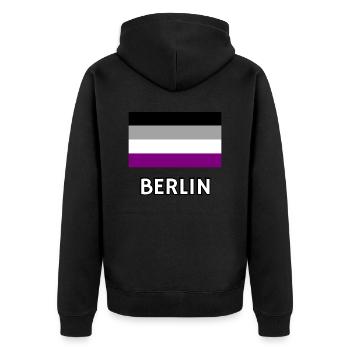 Drapeau de la fierté asexuelle Berlin - Veste à capuche bio Premium Unisexe - noir - Dos - Nico (187cm)