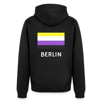 Non binary Pride Flag Berlin - Unisex Premium Organic Zip Hoodie - black - Back - Nico (187cm)