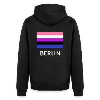 Genderfluid Pride Flagge Berlin - Unisex Premium Bio Zip Hoodie - Schwarz - Hinten - Nico (187cm)