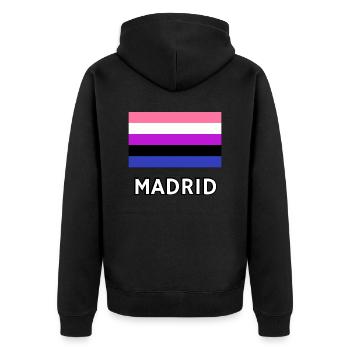 Genderfluid Pride Flagge Madrid - Unisex Premium Bio Zip Hoodie - Schwarz - Hinten - Nico (187cm)