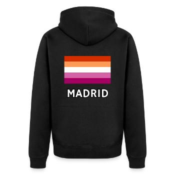 Lesbian Pride Flagge Madrid - Unisex Premium Bio Zip Hoodie - Schwarz - Hinten - Nico (187cm)
