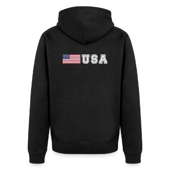 TEAM USA amerikanische Flagge Fahne vor Schrift - Unisex Premium Bio Zip Hoodie - Schwarz - Hinten - Nico (187cm)