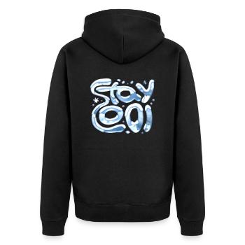 Cool bleiben - Unisex Premium Bio Zip Hoodie - Schwarz - Hinten - Nico (187cm)