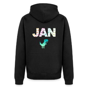 JAN - Schöner Jungen Name mit Dinosaurier - Unisex Premium Bio Zip Hoodie - Schwarz - Hinten - Nico (187cm)