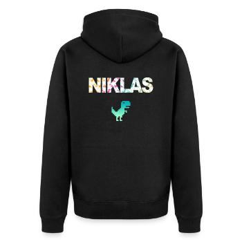 NIKLAS - Beautiful boy name with dinosaur - Unisex Premium Organic Zip Hoodie - black - Back - Nico (187cm)