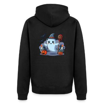 Herr Buh Halloween - Unisex Premium Bio Zip Hoodie - Schwarz - Hinten - Nico (187cm)