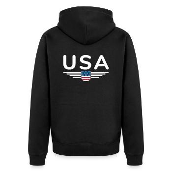 I Love USA, T-Shirt Design Style Élégance - Veste à capuche bio Premium Unisexe - noir - Dos - Nico (187cm)
