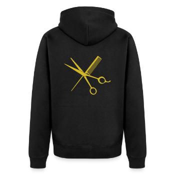 T-shirt de coiffeur élégant : ciseaux et peigne - Veste à capuche bio Premium Unisexe - noir - Dos - Nico (187cm)