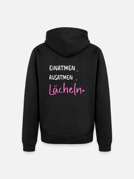 Inhale. Exhale. Smile - Sayings Statement - Unisex Premium Organic Zip Hoodie - black