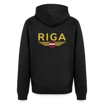 Riga T-Shirt – Capital City Love - Unisex Premium Organic Zip Hoodie - black - Back - Nico (187cm)