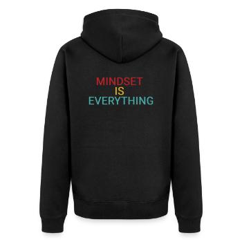 Mindset ist alles - Unisex Premium Bio Zip Hoodie - Schwarz - Hinten - Nico (187cm)