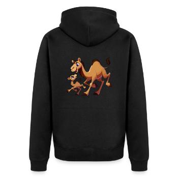Mère chameau avec enfant gambadant - Veste à capuche bio Premium Unisexe - noir - Dos - Nico (187cm)