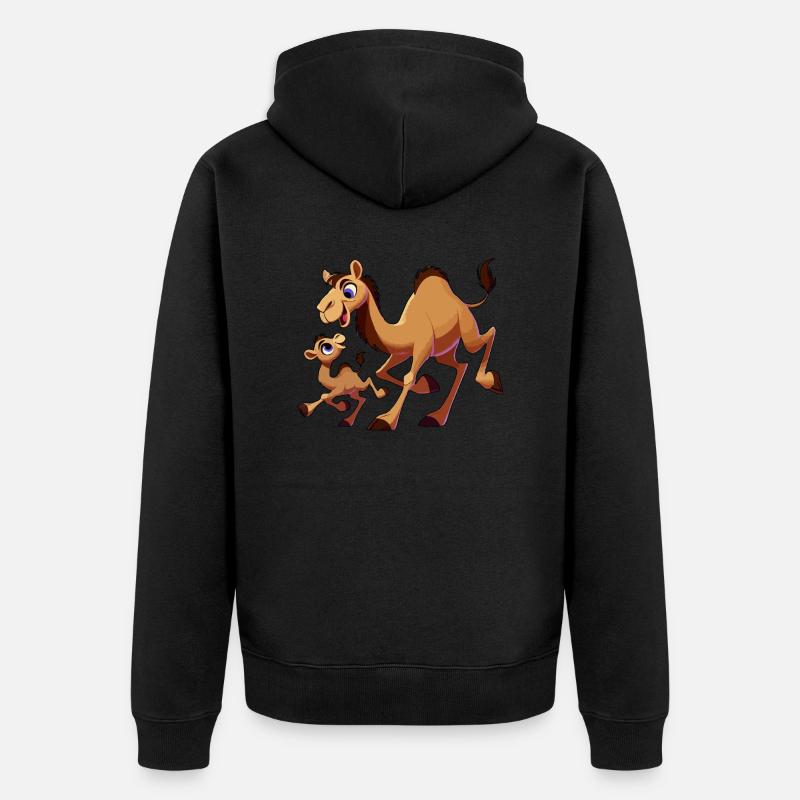 Mère chameau avec enfant gambadant - Veste à capuche bio Premium Unisexe - noir