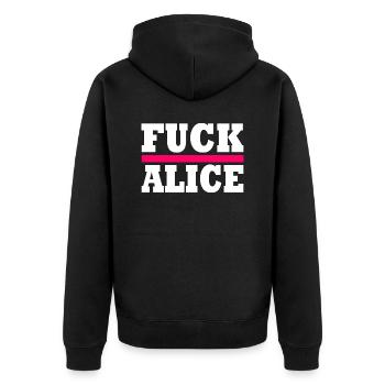 Fuck alice - Unisex Premium Bio Zip Hoodie - Schwarz - Hinten - Nico (187cm)