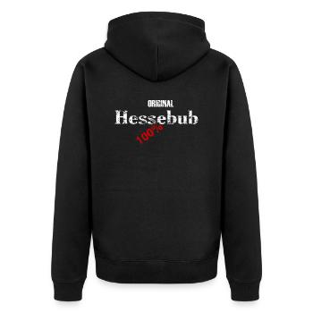 original Hessebub - Unisex Premium Bio Zip Hoodie - Schwarz - Hinten - Nico (187cm)