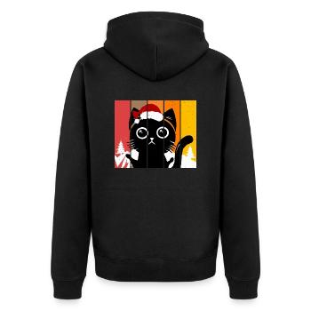 Chat père Noël coucher de soleil vintage montagne - Veste à capuche bio Premium Unisexe - noir - Dos - Nico (187cm)