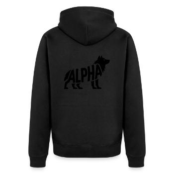 Alpha - Motivierendes Wolf-Logo - Unisex Premium Bio Zip Hoodie - Schwarz - Hinten - Nico (187cm)
