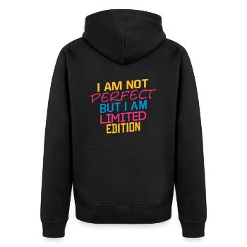 I am not perfect... (1a) - Unisex Premium Bio Zip Hoodie - Schwarz - Hinten - Nico (187cm)