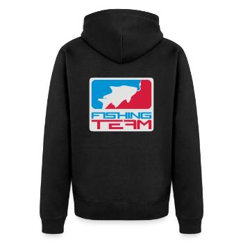 fishing team sport logo red blue caught fish - Unisex Premium Organic Zip Hoodie - black - Back - Nico (187cm)