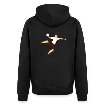 handball ball werfen punkten springen einwurf vere - Unisex Premium Bio Zip Hoodie - Schwarz - Hinten - Nico (187cm)