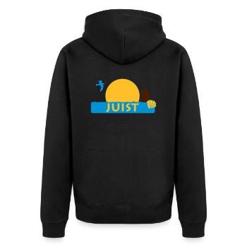 Juist - Unisex Premium Bio Zip Hoodie - Schwarz - Hinten - Nico (187cm)