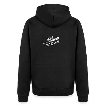 Laboe is fällich - Unisex Premium Bio Zip Hoodie - Schwarz - Hinten - Nico (187cm)