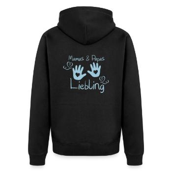 mamas_und_papas_liebling - Unisex Premium Bio Zip Hoodie - Schwarz - Hinten - Nico (187cm)